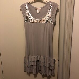 Tiered LaROK Silver Mini Dress with Sequins - Size Medium
